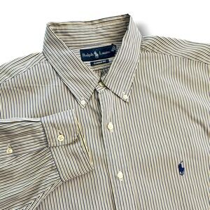 Ralph Lauren Classic Fit Mens 18 36/37 Striped Button Down Shirt LS Blue‎ Yellow